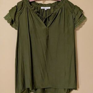 Rose & Olive Green Women's Top With Lace Ruffle Sleeves